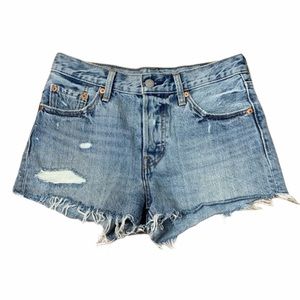 Levi’s High Rise Raw Hem Distressed Jean Shorts